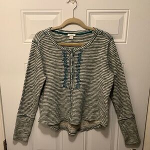 Sundance| Cabincore Cozy Thermal Henley Top L Blue/Gray Layering  Embroidery